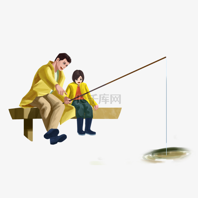 父亲节父亲陪女儿钓鱼