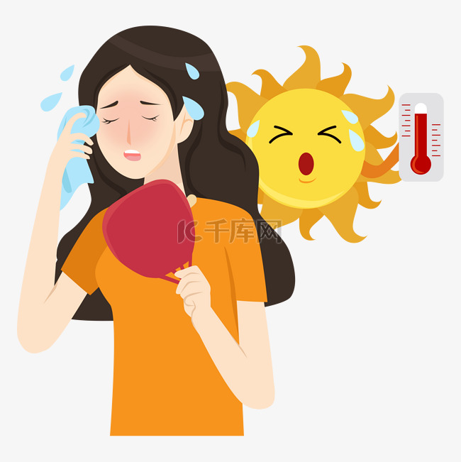 天气热擦汗人物矢量图夏天