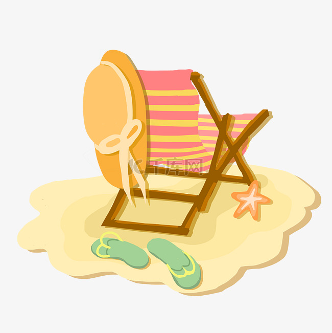 沙滩躺椅草帽场景