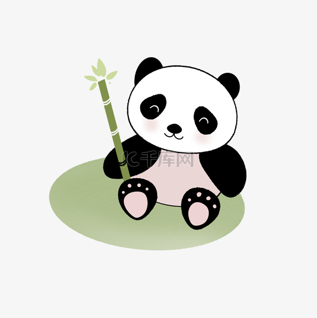 扁平插画简单绿色竹子可爱熊猫