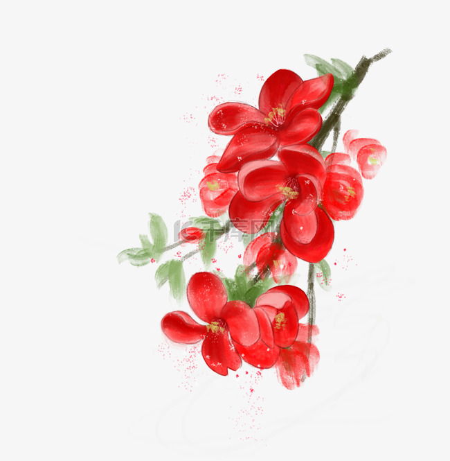 春季红色海棠花水彩手绘免抠PNG