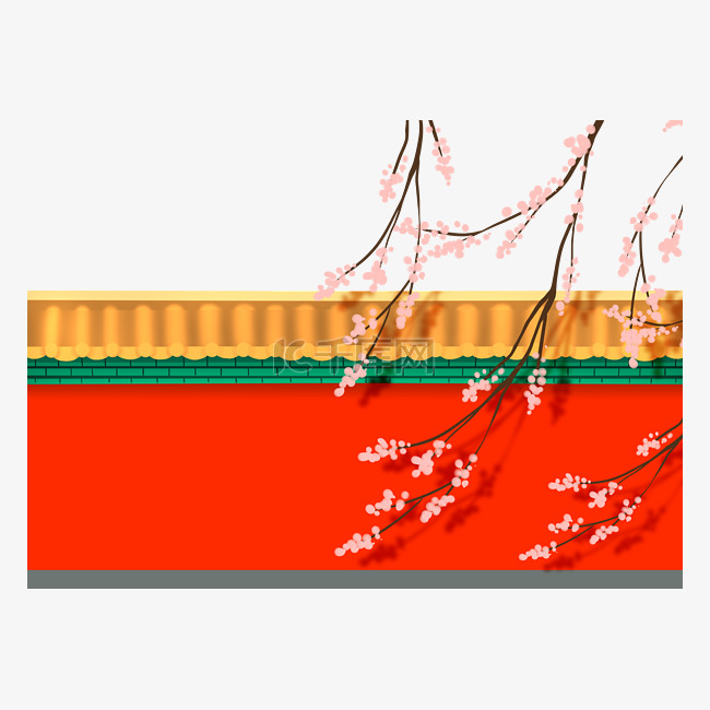 古风宫廷红墙树枝