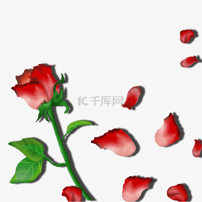卡通红色玫瑰花瓣情人节装饰