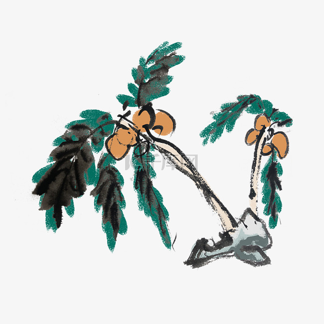 椰子树水墨风手绘插画
