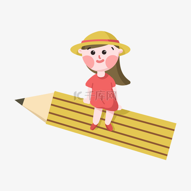 六一儿童节带帽子的女孩坐在铅笔