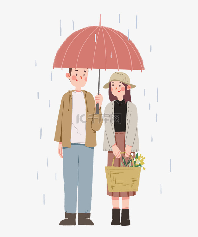 雨天情侣打伞插画