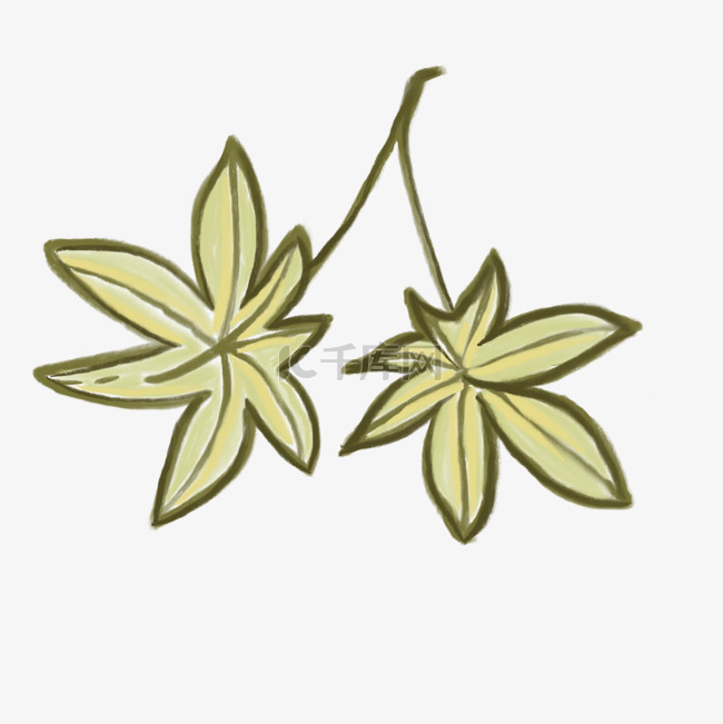 两片叶子绿色插图装饰