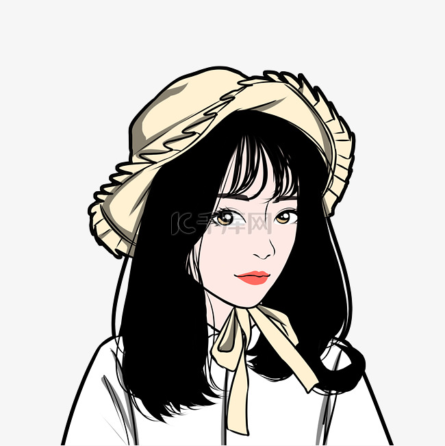 手绘卡通美女头像插画