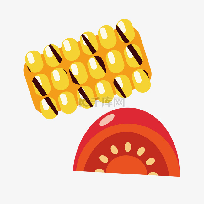 烧烤玉米番茄插画