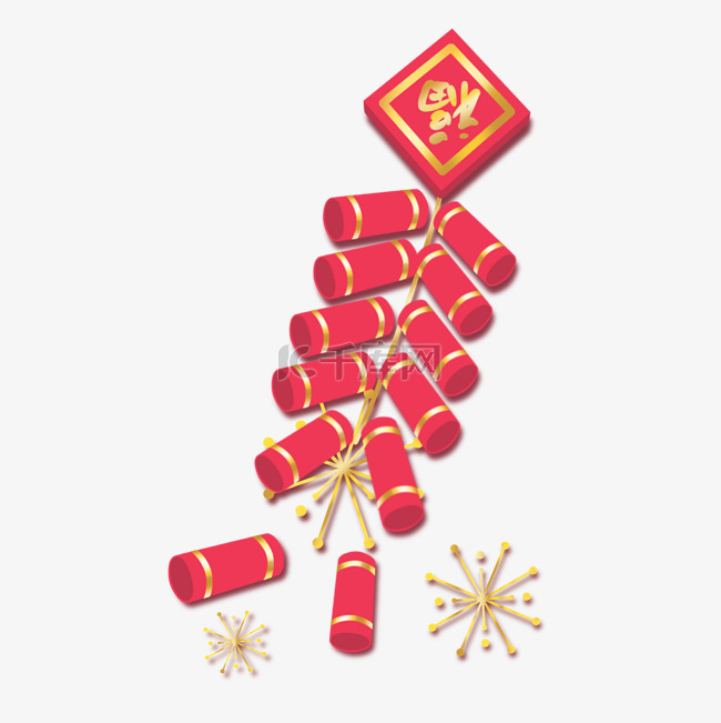 新年立体红金福字鞭炮装饰