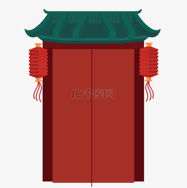 彩色春节传统房屋建筑