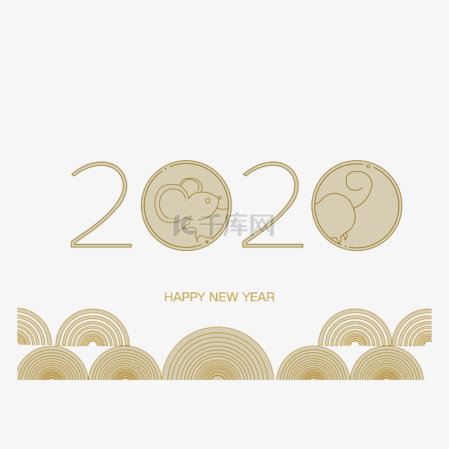 鼠年2020金色中国风装饰简约线条