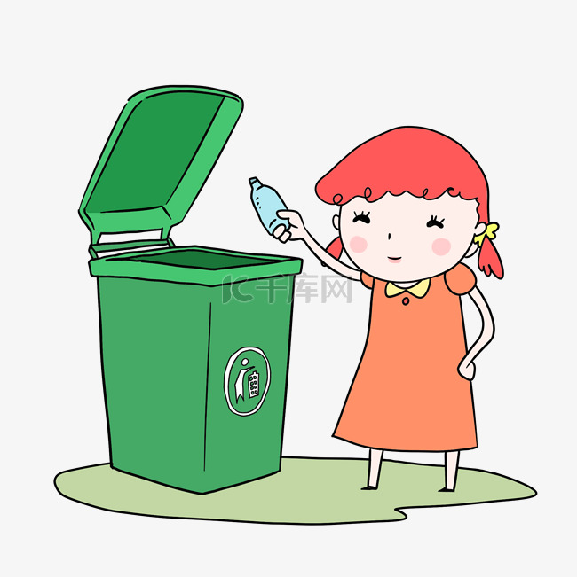 卡通绿色环保爱护环境垃圾分类扔