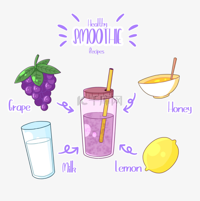 紫色手绘风格果汁食谱
