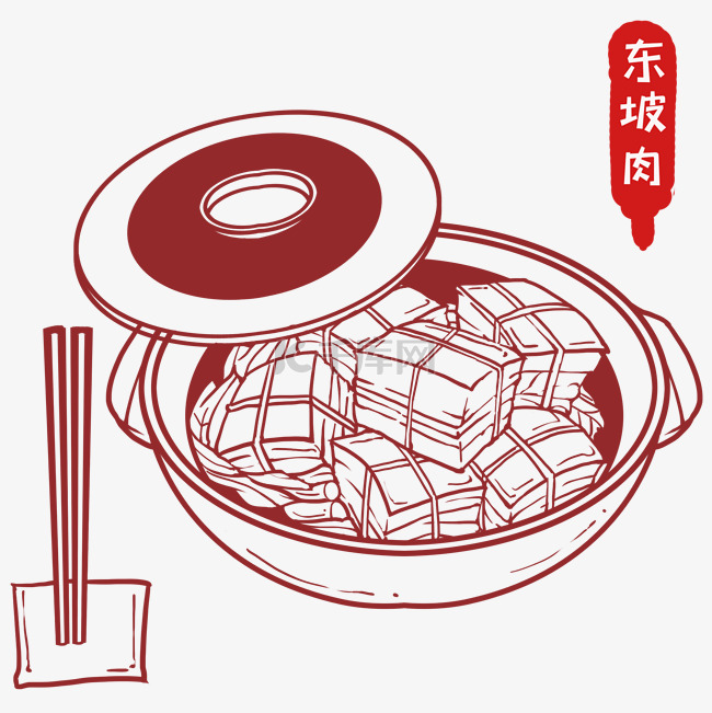 国潮风线描东坡肉