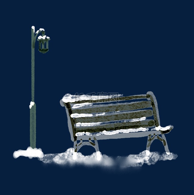 雪中的路灯长椅