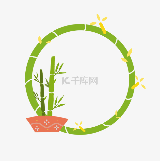 扁平插画简单绿色竹子盆栽边框