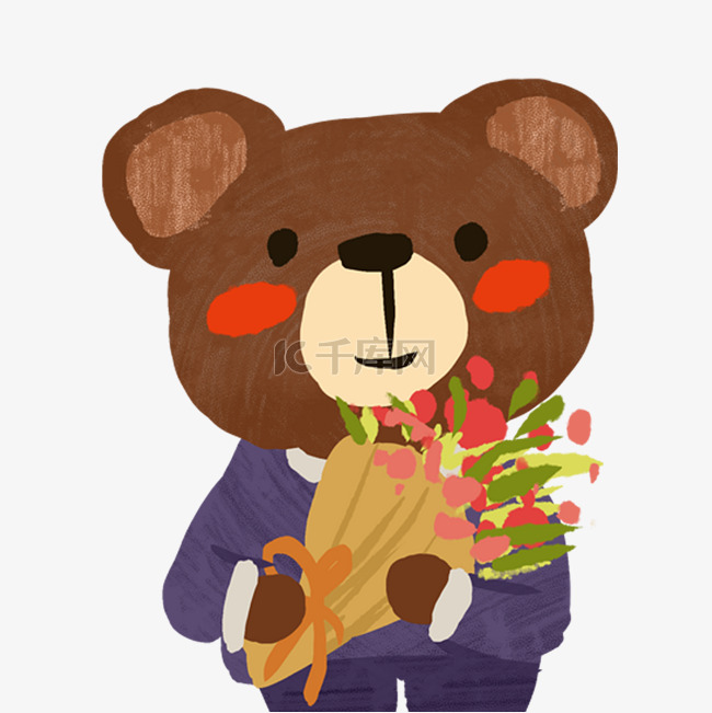 抱着鲜花的小熊