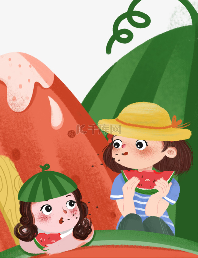 暑天气吃西瓜的女孩
