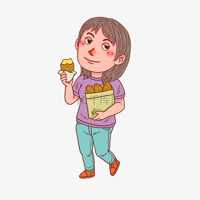 卡通人物女孩吃烤地瓜
