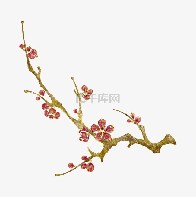 刺绣装饰金线花卉梅花