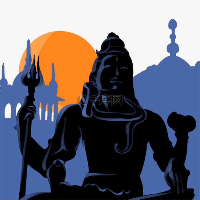 印度蓝色庙宇湿婆节剪影