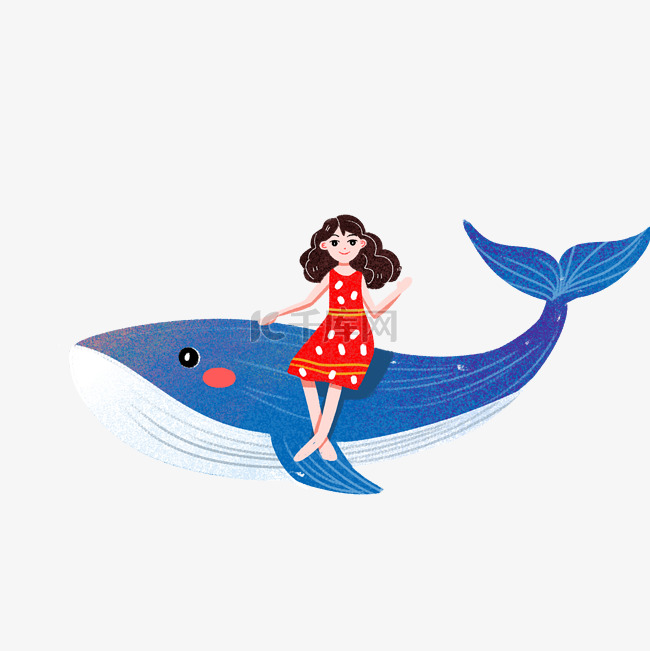 坐在鲸鱼上的可爱女孩免扣图