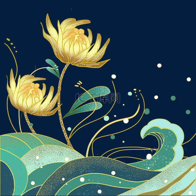 日本浮世绘海浪菊花