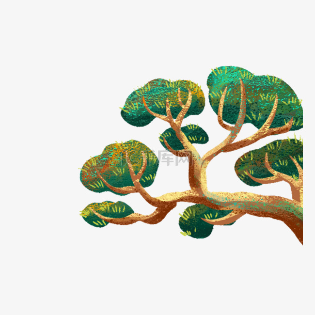 国潮中国风描金松树树木