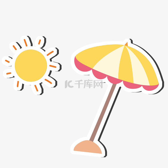 夏日卡通手绘沙滩太阳伞贴纸