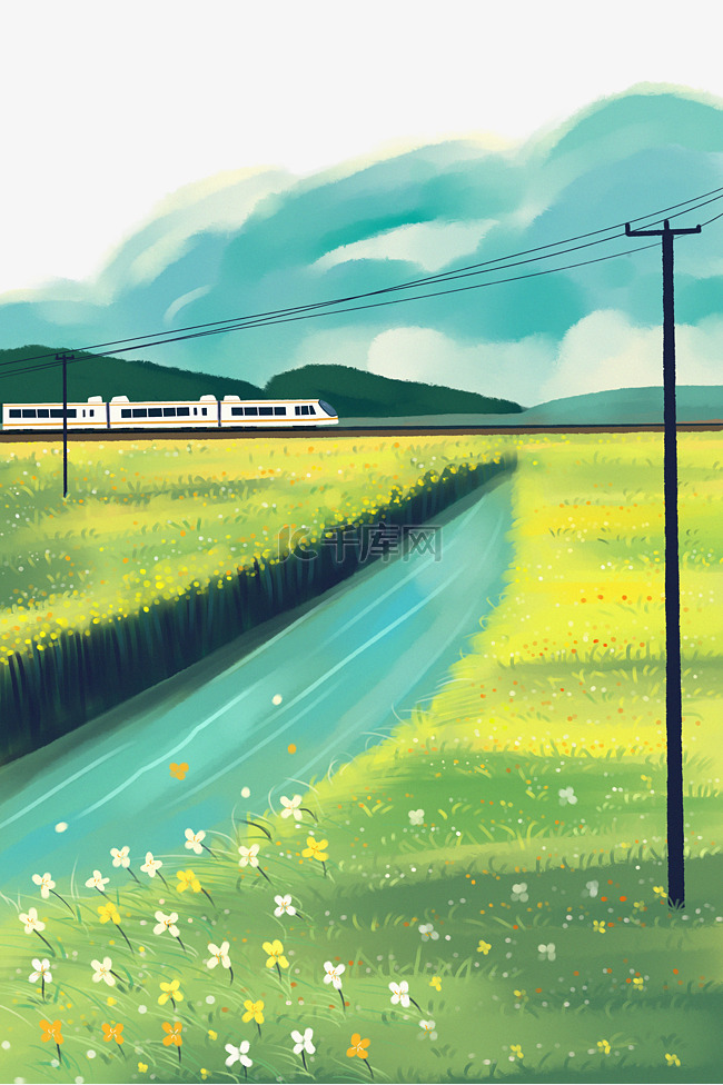 春分春天火车春游节气风景