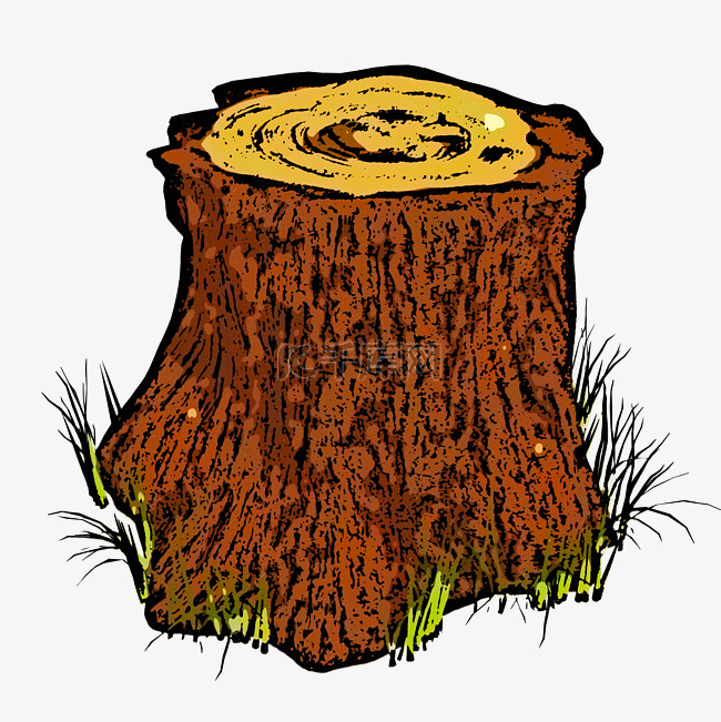卡通手绘的大树木桩