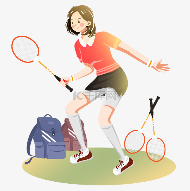 运动健身女孩打羽毛球素材