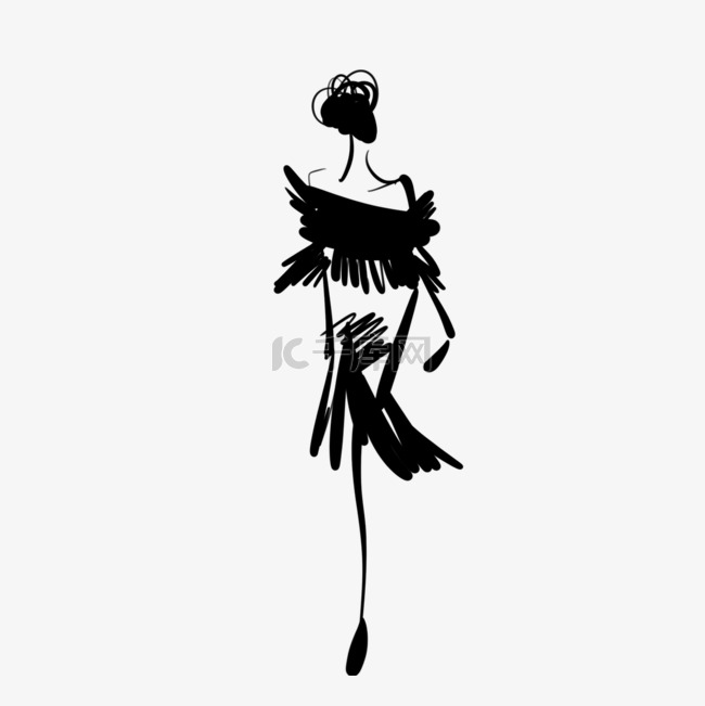 抽象时尚女人线条黑色简约裙