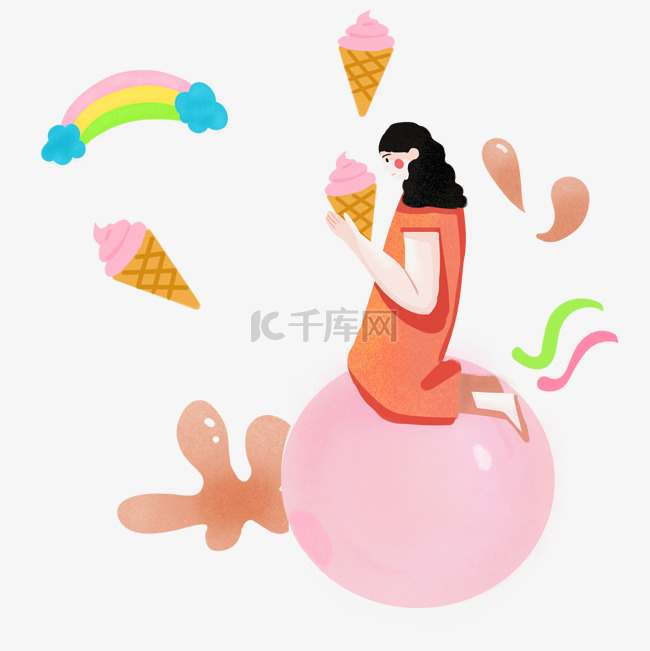 大暑女孩抱着冰淇淋PNG素材