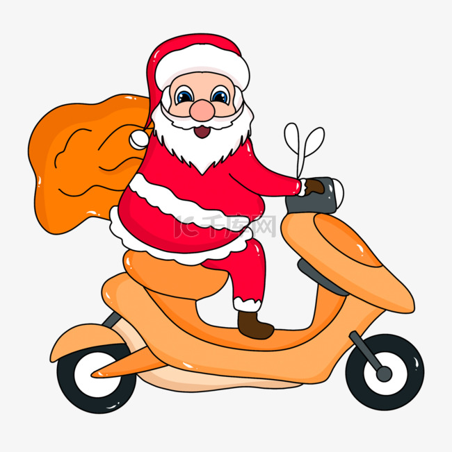 手绘卡通圣诞老人骑摩托车插画