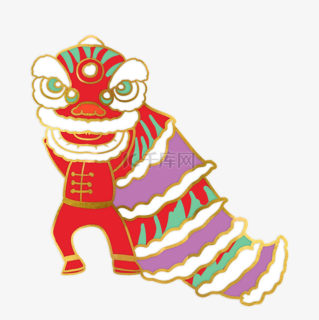 新年春节舞狮子剪纸