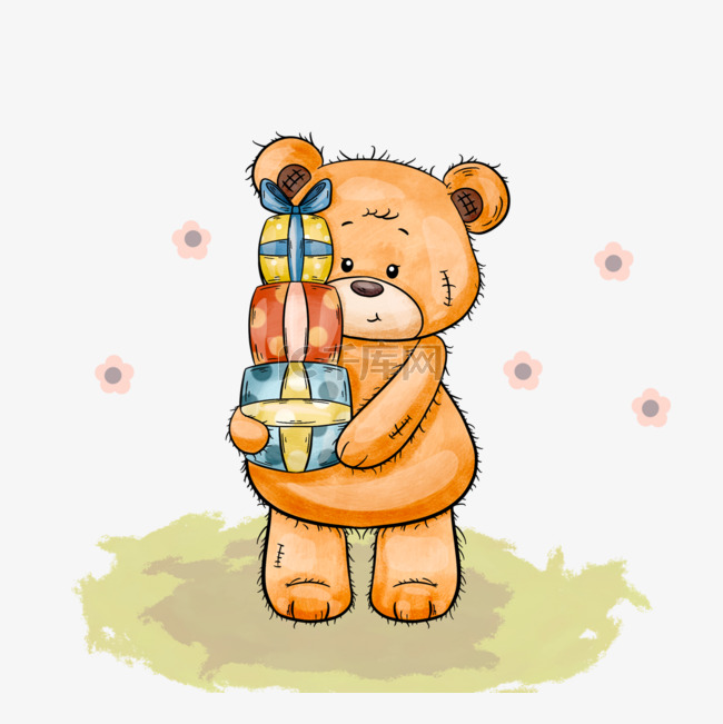 棕色生日泰迪熊元素