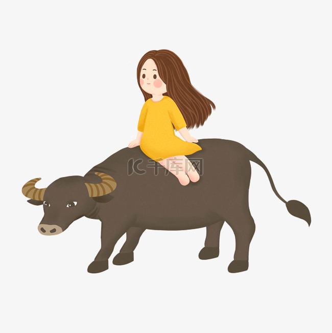 卡通女孩骑着牛免抠图