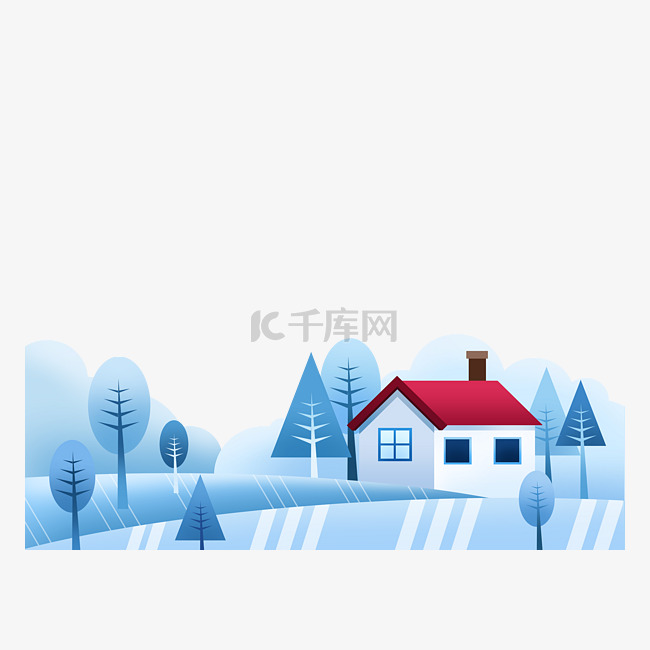 冬日白色田园小屋雪景装饰底框