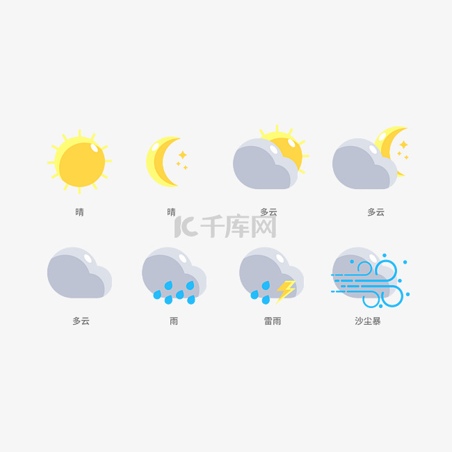 矢量卡通手绘气象符号图标套图