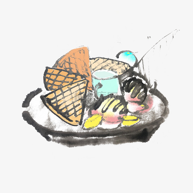 夏天冰淇淋彩色手绘插画