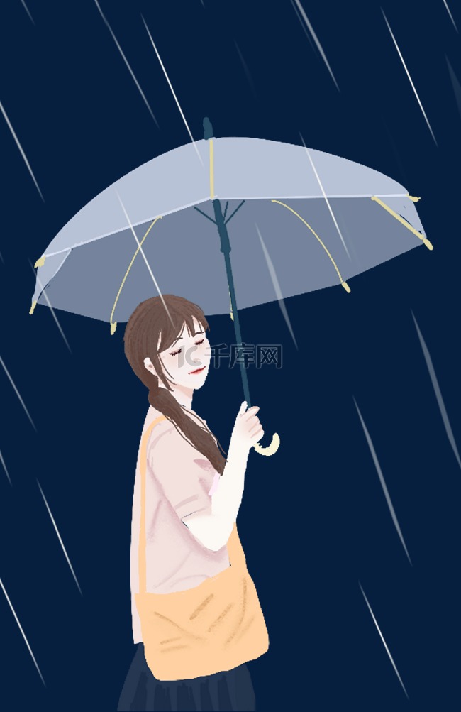 春季春雨女孩撑伞