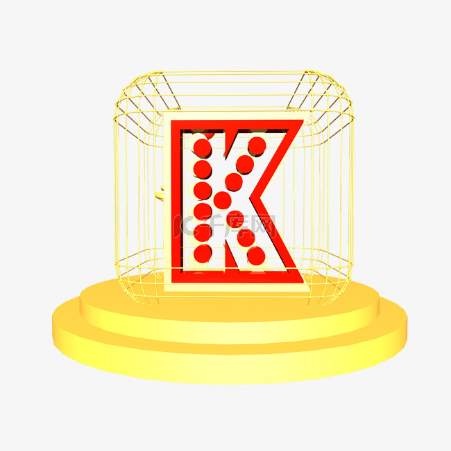C4D红金色大气质感舞台字母K