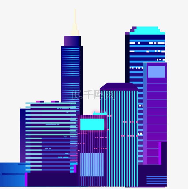 蓝紫色渐变城市建筑