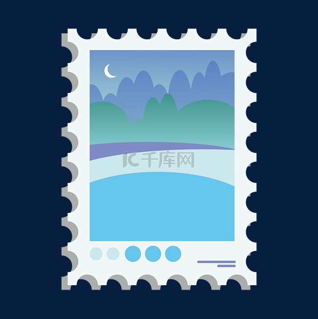 月亮风景邮票插画