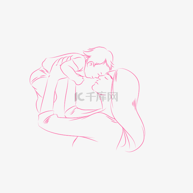 线描母子