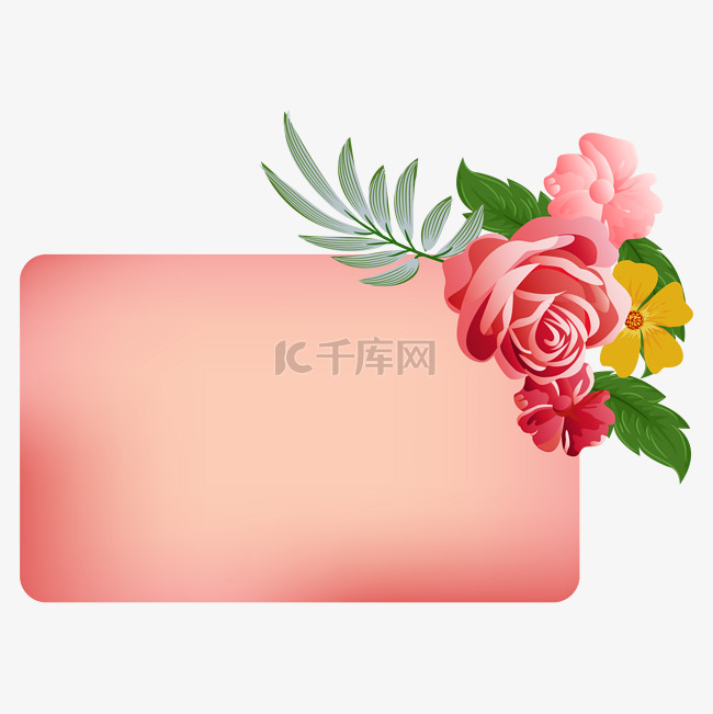 粉色婚礼花朵贺卡边框