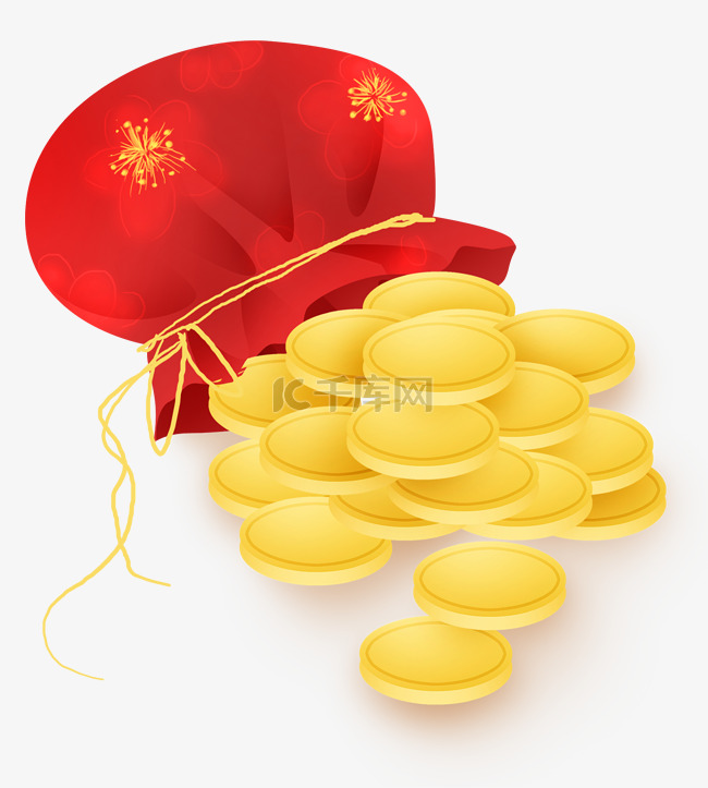 中国风钱袋和金币
