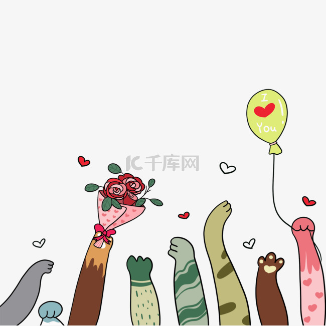 彩色猫爪庆祝情人节